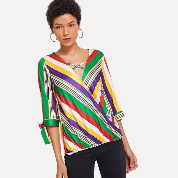 

Knot Cuff Dip Hem Blouse