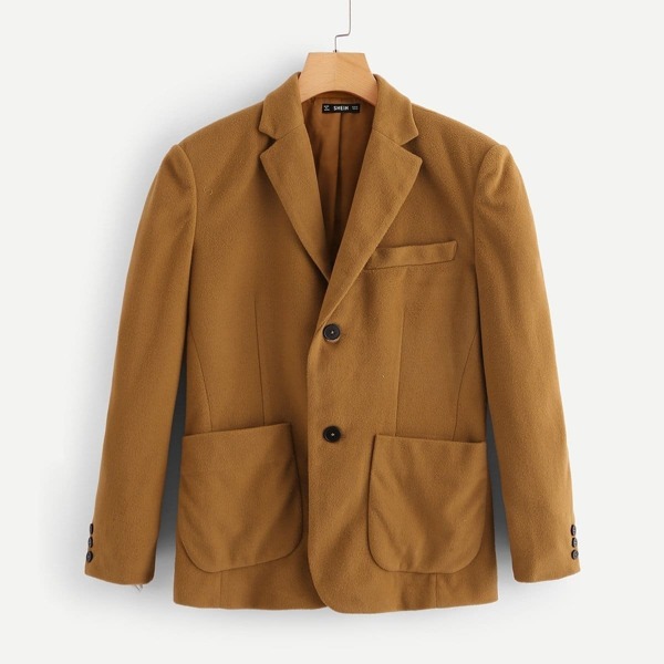 

Men Pocket Patched Single Breasted Blazer, Brown