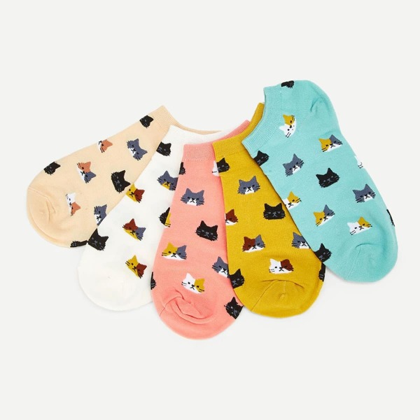

Cat Print Invisible Socks 5pairs, Multicolor