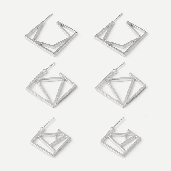 

Hollow Geometric Stud Earrings 3pairs, Silver