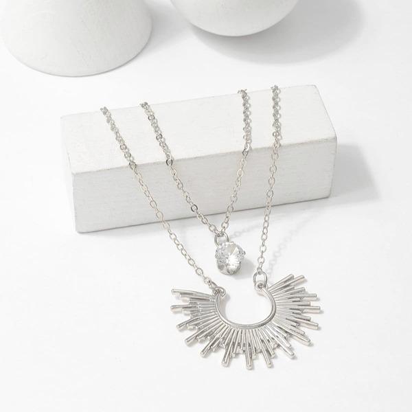 

Metal Sun Pendant Layered Necklace, Silver