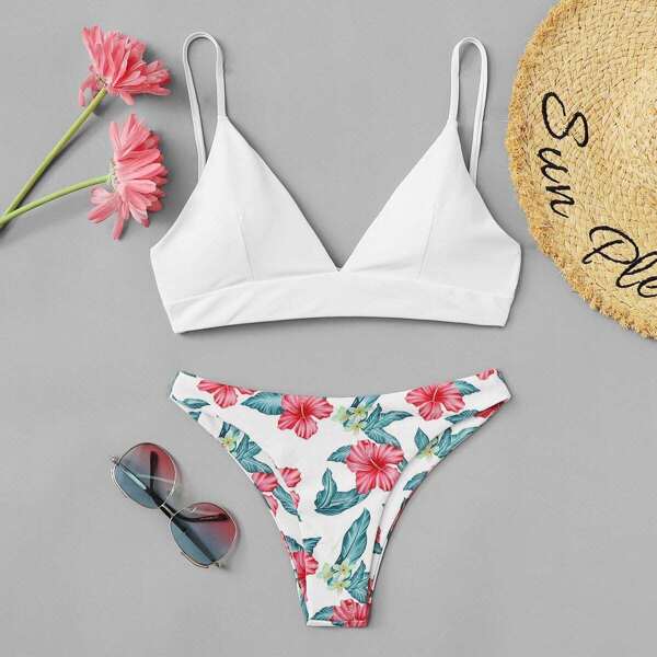 

Triangle Top With Floral Mix And Match Bikini Set