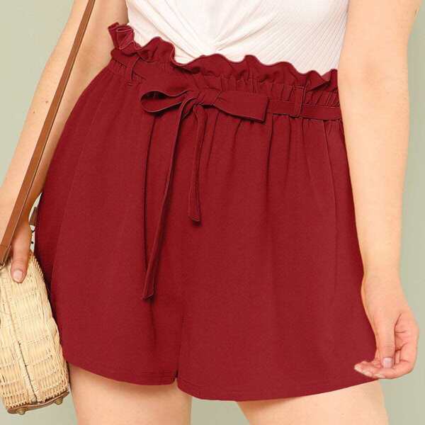 Plus Self Belted Frill Waist Shorts