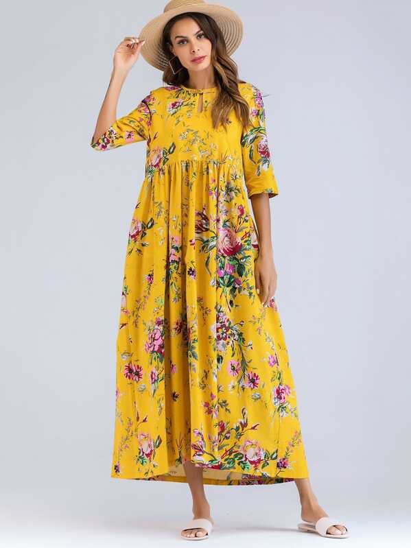 

Floral Print Smock Maxi Dress, Yellow