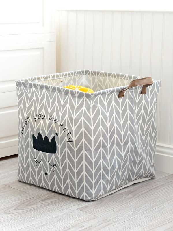 

Geometric Print Square Laundry Hamper, Grey