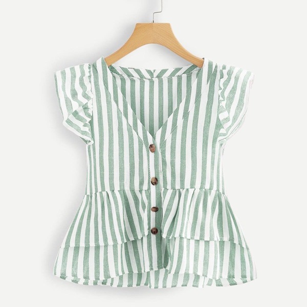 

Plus V Neckline Single Breasted Babydoll Top