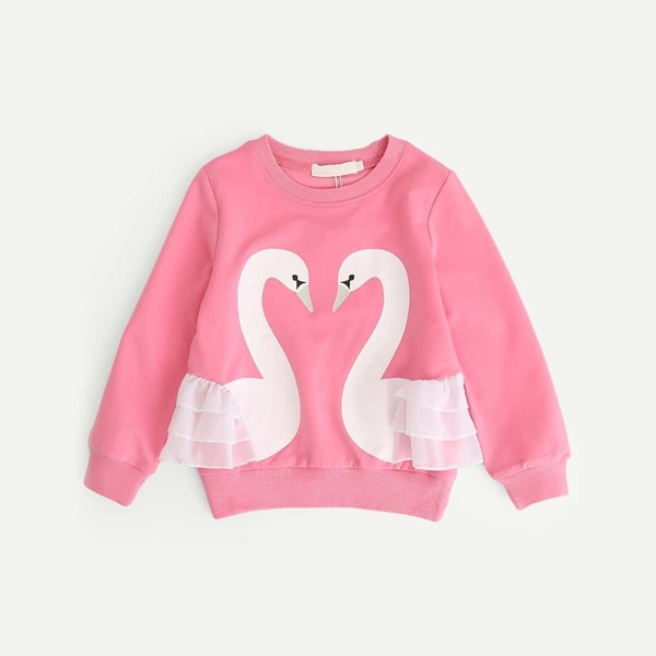 

Toddler Girls Swan Print Ruffle Sweatshirt