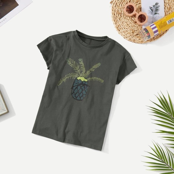 

Girls Pineapple Print Cut Out Back T-shirt