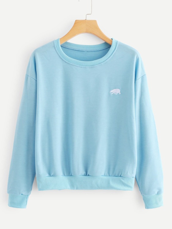 

Embroidery Round Neckline Sweatshirt, Blue