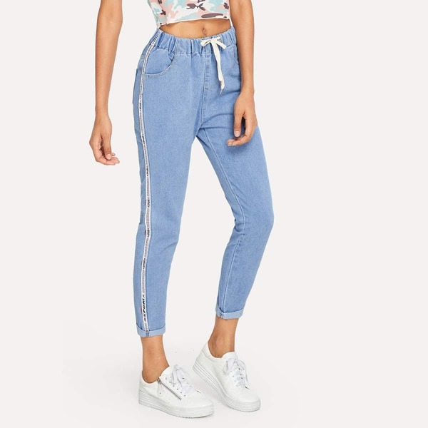 

Ribbon Side Drawstring Waist Jeans