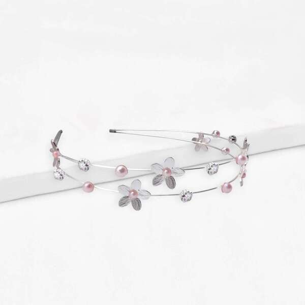 

Faux Pearl Decorated Metal Headband, Silver