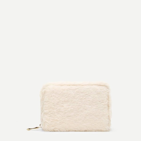 

Fuzzy Zipper Purse, White