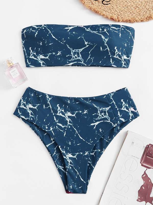 

Мраморная печать Bandeau Bikini Set, Многоцветный