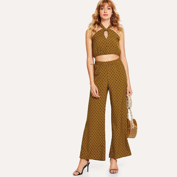 

Polka Dot Print Halter Neck Top & Pants Co-Ord