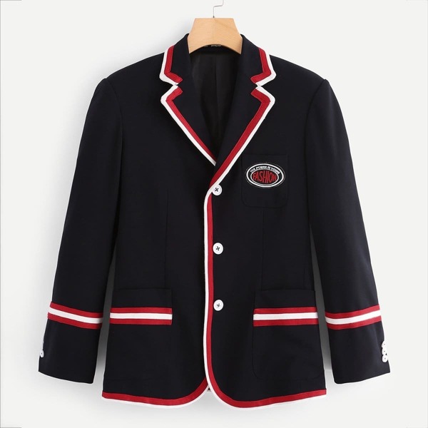 

Men Single Breasted Patched Striped Blazer, Multicolor