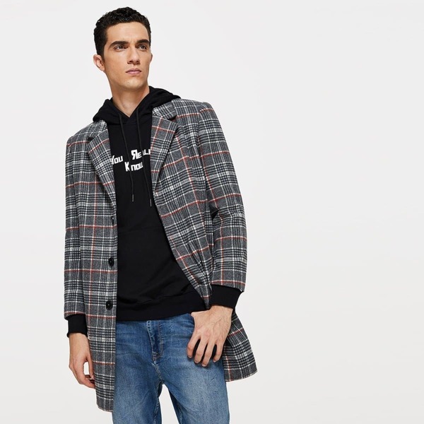 

Men Button Up Plaid Coat, Grey