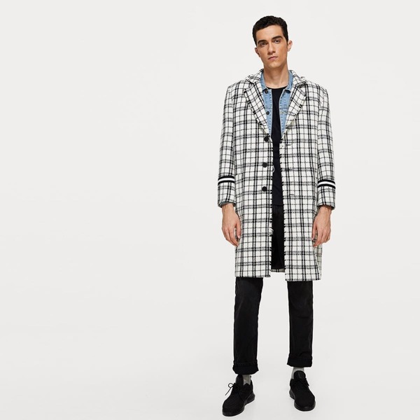 

Men Single Breasted Plaid Notched Coat