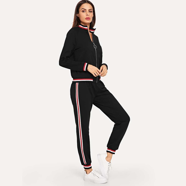

O-Ring Zip Up Striped Side Top & Pants Set