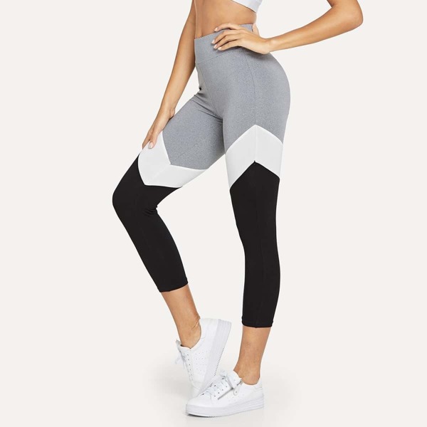 

Wide Waistband Cut and Sew Leggings, Multicolor