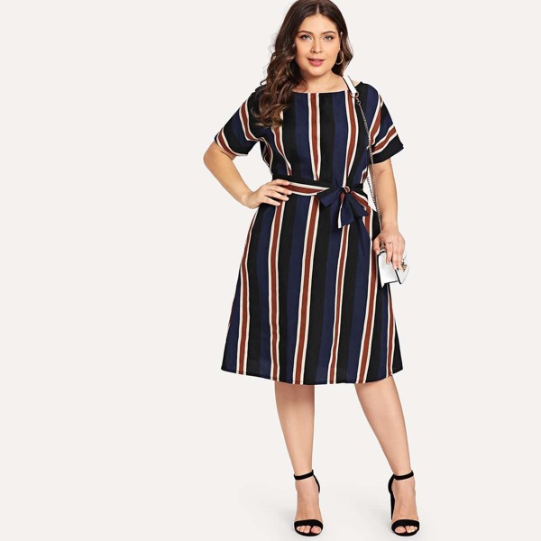 

Plus Colorblock Striped Dress, Multicolor