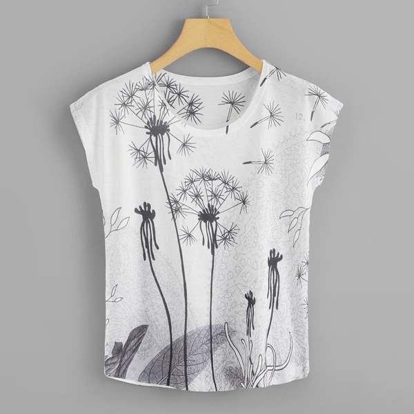 

Dandelion Print Round Neck Tee