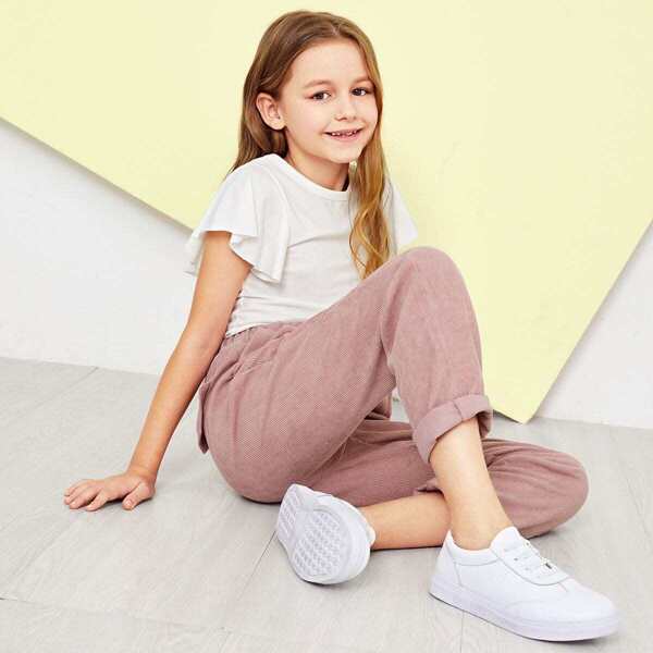 

Girls Slant Pocket Solid Corduroy Pants