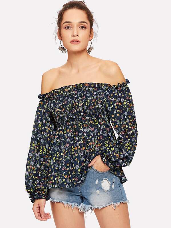 

Shirred Panel Frill Trim Цветочный Топ, Kristina