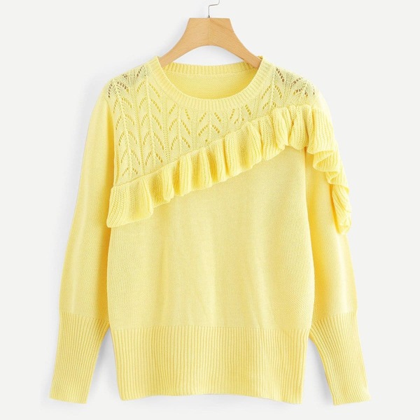 

Loose Knit Ruffle Embellished Jumper