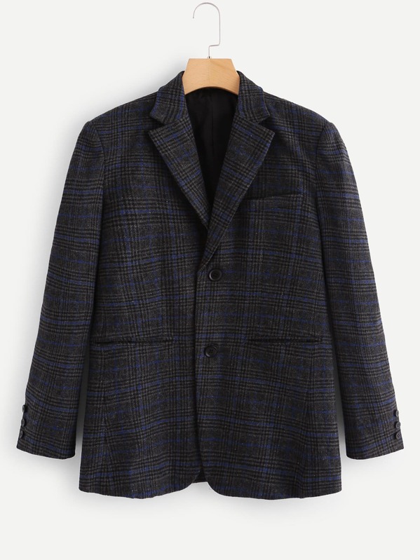 

Мужчины одиночные Брестед Plaid Print Blazer, null