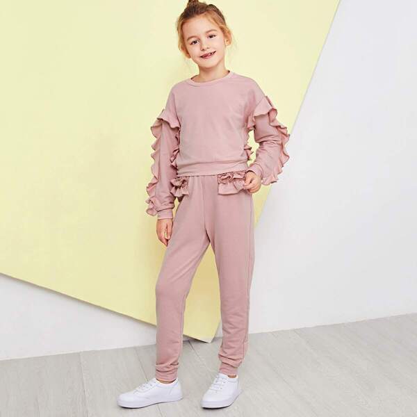 

Girls Ruffle Trim Top & Pants Set, Pink