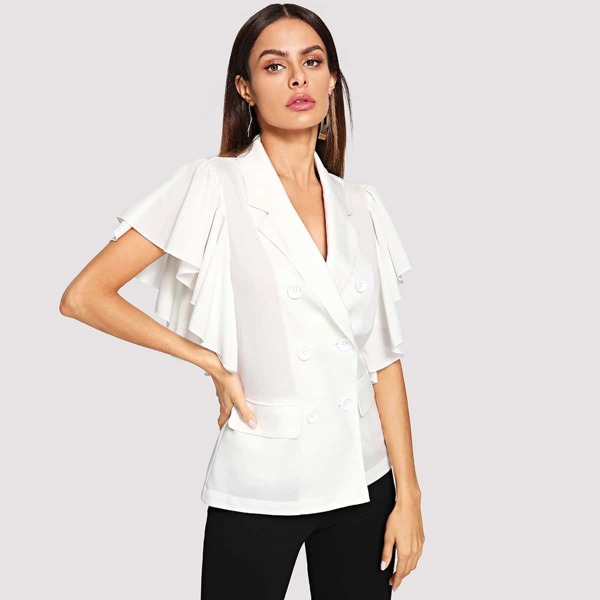 

Flutter Sleeve Double Breasted Wrap Blazer