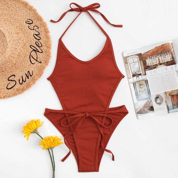 

Open Back Halter One Piece Swimsuit