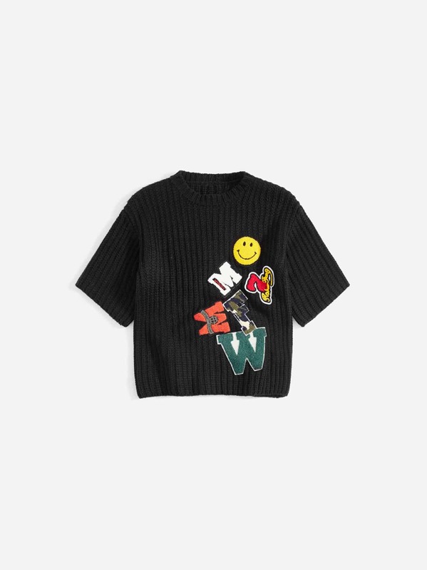 

Girls Patch Detail Short Sleeve Jumper, Black