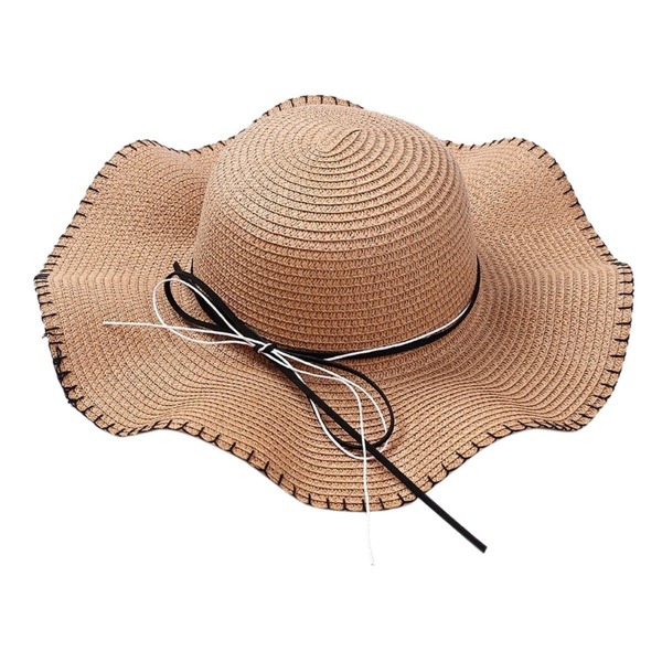 

Girls Bow Tie Band Straw Hat, Camel