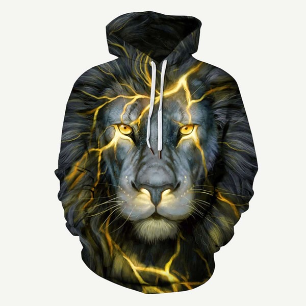 

Men 3D Lion Print Hooded Sweatshirt, Multicolor