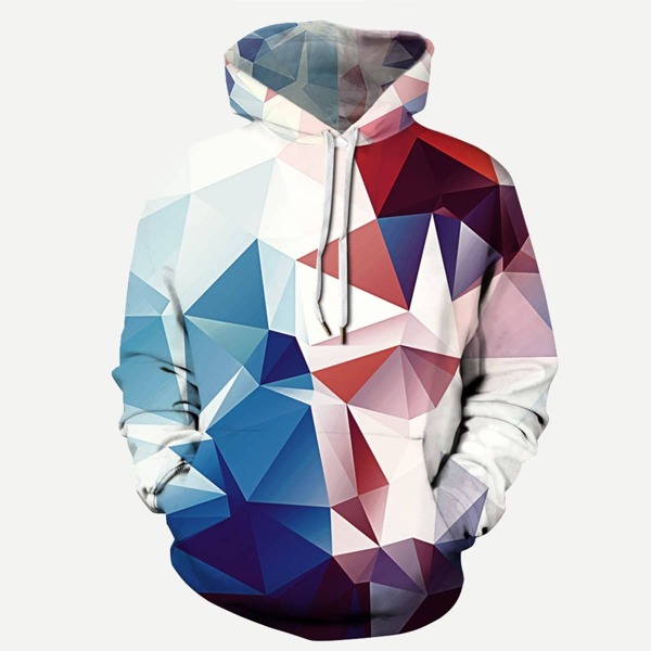 

Men Abstract Geo Print Hooded Sweatshirt, Multicolor