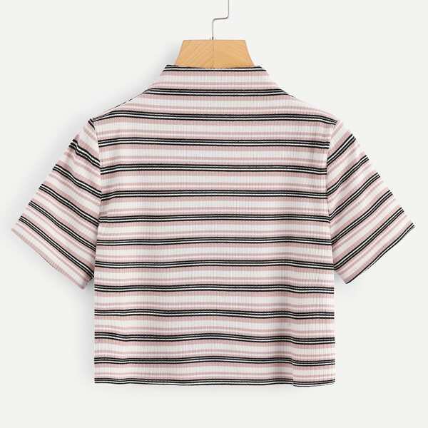 

Striped Ribbed Mock Neck Crop Tee