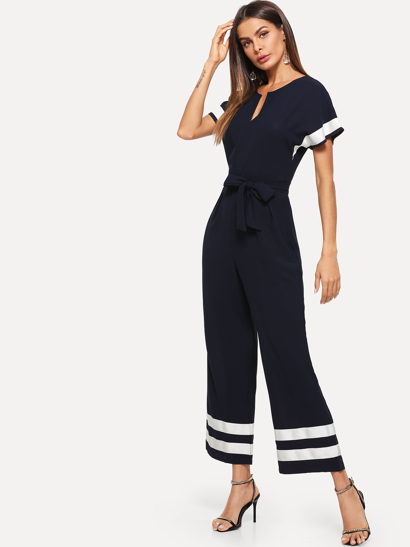 occupazione a righe cintura nero jumpsuits