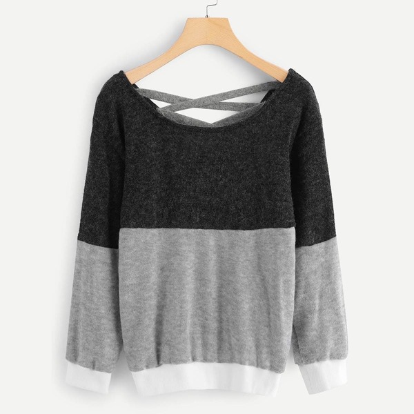 

Criss Cross Front Sweater, Grey