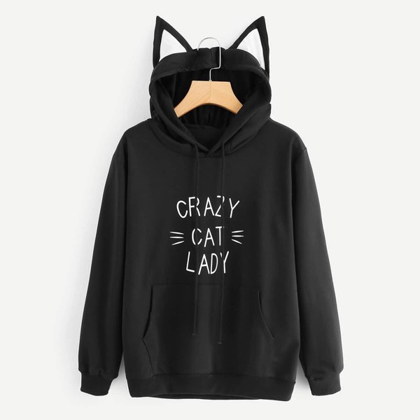

Letter Graphic Hooded Sweatshirt, Black