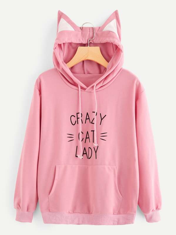 

Letter Graphic Hooded Sweatshirt, Pink