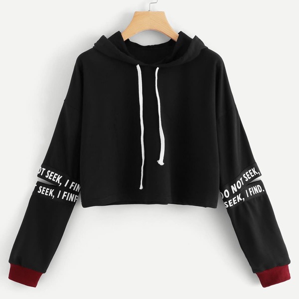 

Random Letter Tape Split Sleeve Sweatshirt