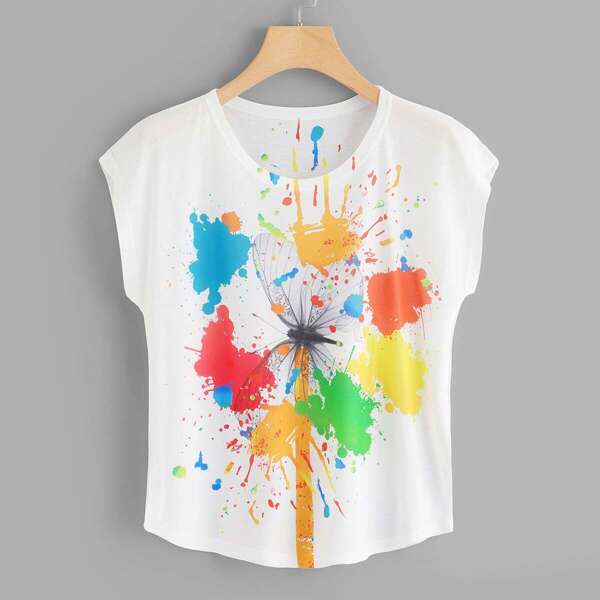 

Butterfly Print Dolman Sleeve Splatter Tee