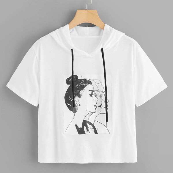 

Figure Print Hooded Tee, White