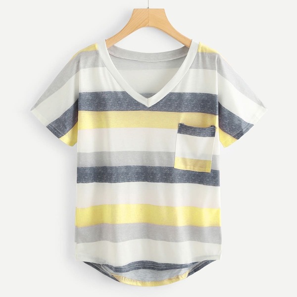 

Plus Striped Pocket Asymmetrical Tee