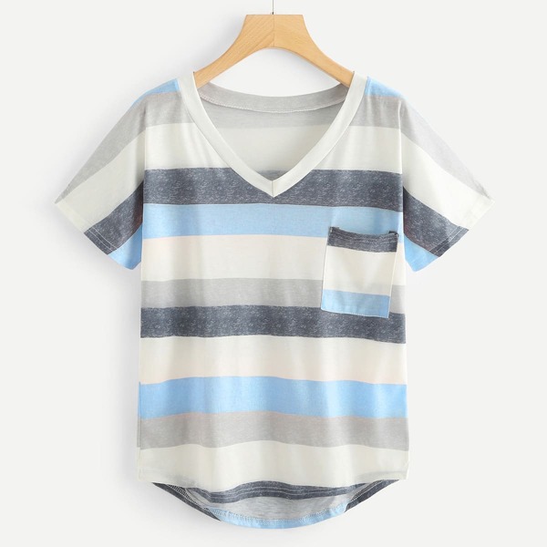 

Plus Striped Pocket Asymmetrical Tee