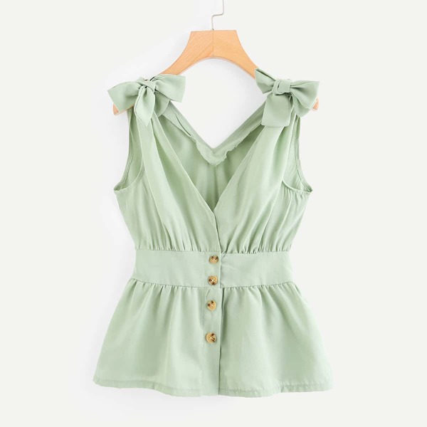 

Knot Shoulder Single Breasted Top, Mint green