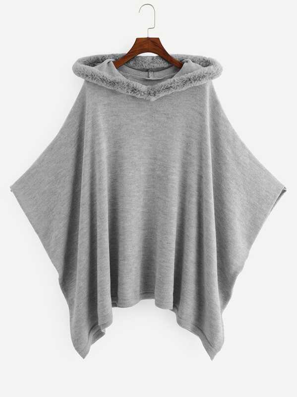 

Плюс Fux Trim Hoodie Poncho Jumper, null