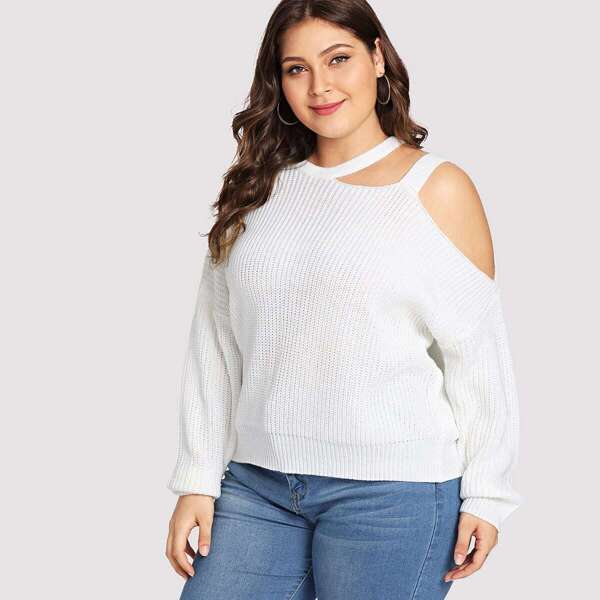 

Plus Cut Out One Shoulder Solid Sweater