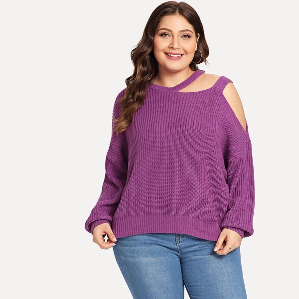 

Plus Cut Out One Shoulder Solid Sweater